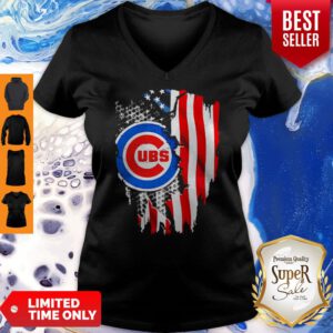 Nice Chicago Cubs Inside American Flag V-neck
