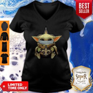 Premium Star Wars Baby Yoda Face Mask Hug New Orleans Saints V-neck