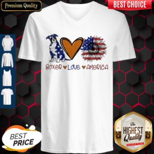 Boxer Love Heart Sunflower American Flag Veteran Independence Day V-neck