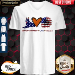 German shepherd Love Heart Sunflower American Flag Veteran Independence Day V-neck