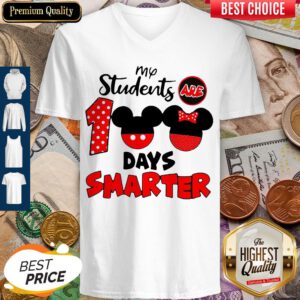 My Students Are 100 Days Smarter Mickey Minnie Mouse V-neck