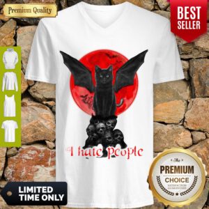 Nice Bat And Black Cat Moon Skull I Hate People ShirtNice Bat And Black Cat Moon Skull I Hate People V-neck