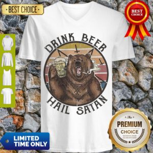 Nice The Bear Drink Beer Hail Satan V-neck