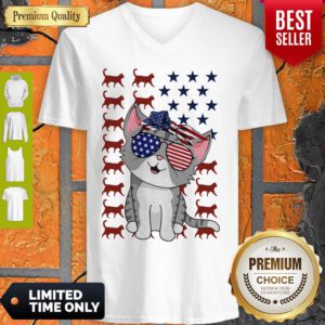 Premium American Cats Happy Independence Flag V-neck