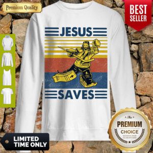 Premium Vintage Hockey Jesus Saves Sweatshirt