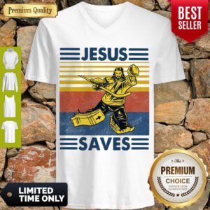 Premium Vintage Hockey Jesus Saves V-neck