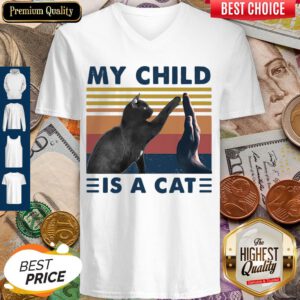 Pretty Retro Navy My Child Is A Cat V-neck