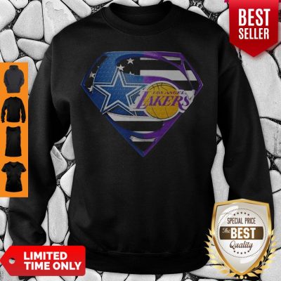 Superhero Dallas Cowboys And Los Angeles Lakers Diamond American Flag Independence Day Sweatshirt