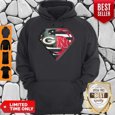 Superhero Green Bay Packers And Nebraska Cornhuskers Diamond American Flag Independence Day Hoodie