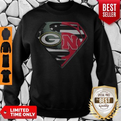 Superhero Green Bay Packers And Nebraska Cornhuskers Diamond American Flag Independence Day Sweatshirt