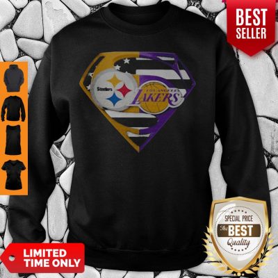 Superhero Pittsburgh Steelers And Los Angeles Lakers Diamond American Flag Independence Day Sweatshirt