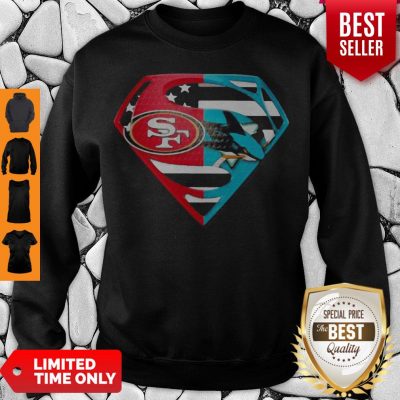 Superhero San Francisco 49Ers And San Jose Shark Diamond American Flag Independence Day Sweatshirt