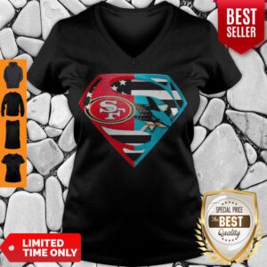 Superhero San Francisco 49Ers And San Jose Shark Diamond American Flag Independence Day V-neck