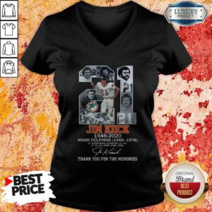 21 Jim Kiick 1946 2020 Miami Dolphins 1968 1974 Thank You For The Memories Signature V-neck