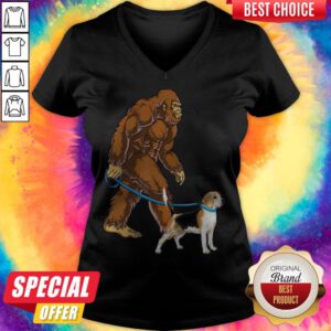 Awesome Bigfoot Walking With Beagle-Harrier V-neck