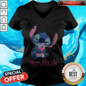 Awesome Stitch Never Give Up Breast Cancer Awareness V-neck