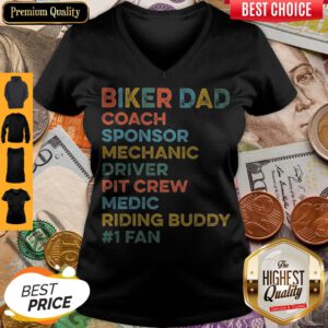 Biker Dad Coach Sponsor Mechanic Driver Pit Crew Medic Riding Buddy #1 Fan V-neck