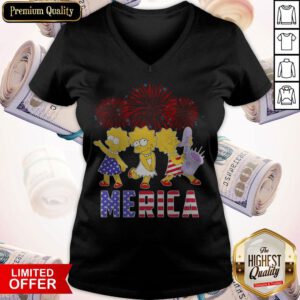 Firework Lisa Simpson Merica American Flag Independence Day V-neck