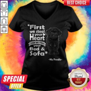 First We Steal Your Heart Then We Steal Your Bed And Sofa My Poodle V-neck