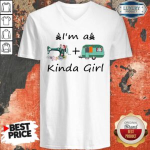 Funny I’m A Sewing And Camping Kinda Girl V-neck