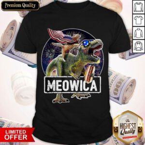 Funny Meowica Cat T-Rex Dinosaur 4th Of July Shirt