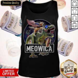 Funny Meowica Cat T-Rex Dinosaur 4th Of July Tank Top