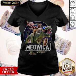 Funny Meowica Cat T-Rex Dinosaur 4th Of July V-neck