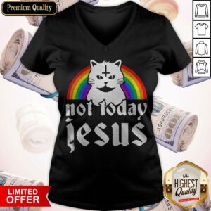 Funny Not Today Jesus Rainbow Satanic Cat Gothic Gift Idea V-neck