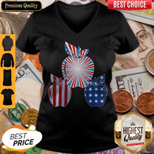 Nice Teacher Apples American Flag Independence Day V-neck