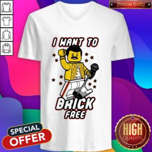 Pretty Freddie Mercury I Want To Brick Free LEGO V-neck