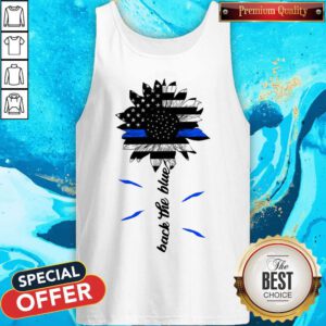 Top Black The Blue Sunflower Support Police American Flag Tank Top