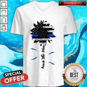 Top Black The Blue Sunflower Support Police American Flag V-neck