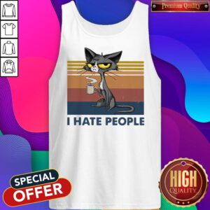 Funny Cat Drinking Coffee I Hate People Vintage Tank Top