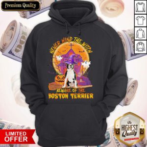 Funny Never Mind The Witch Beware Of The Boston Terrier Halloween Moon Hoodie