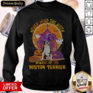 Funny Never Mind The Witch Beware Of The Boston Terrier Halloween Moon Sweatshirt