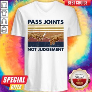 Funny Weed Pass Joints Not Judgement Vintage Retro V-neck
