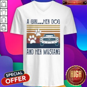 Good A Girl Her Dog And Her Mustang Vintage V-neck