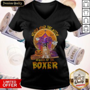 Nice Never Mind The Witch Beware Of The Boxer Halloween Moon V-neck