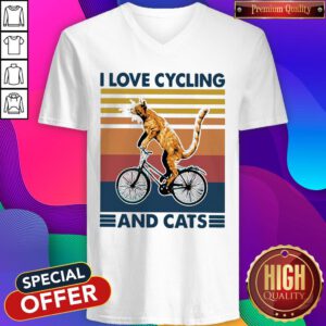 Perfect I Love Cycling And Cat Vintage Retro V-neck