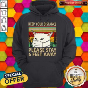 Pretty Cat Mask Keep Your Distance Please Stay 6 Feet Away Vintage Hoodie