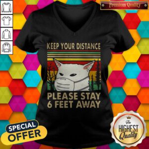 Pretty Cat Mask Keep Your Distance Please Stay 6 Feet Away Vintage V-nerck