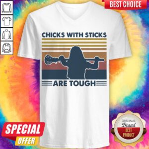 Pretty Disc Golf Chicks With Sticks Are Tough Vintage Retro V-neck