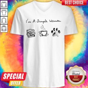 Pretty I'M A Simple Woman Books Coffee Dog Paw V-neck