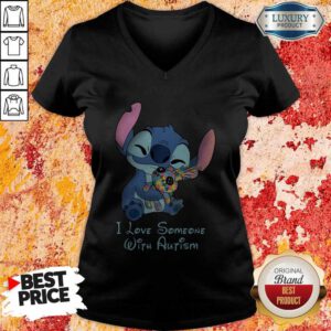Stitch Hug Jack Skeleington Autism I Love Someone With Autism V-neck