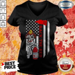 Top Firefighter Dalmatian Dog Back The Red American Flag V-neck
