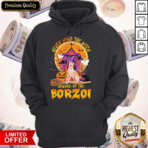 Top Never Mind The Witch Beware Of The Borzoi Halloween Moon Hoodie