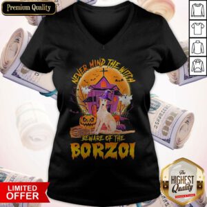 Top Never Mind The Witch Beware Of The Borzoi Halloween Moon V-neck
