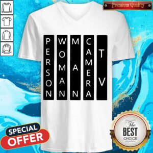 Top Person Woman Man Camera TV Light Color White V-neck