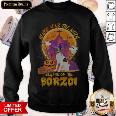 Awesome Never Mind The Witch Beware Of The Borzoi Halloween Sweatshirt