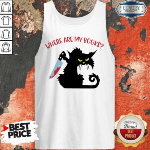 Black Cat Knife Where Are My Books Tank Top